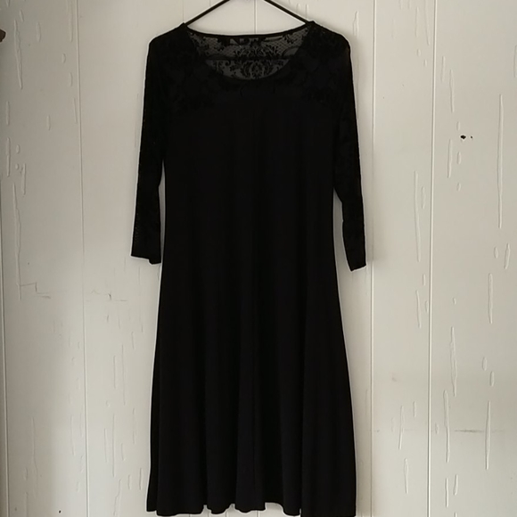 Nina Leonard Black Size Small Dress Lace Arms & Ne - Picture 2 of 5